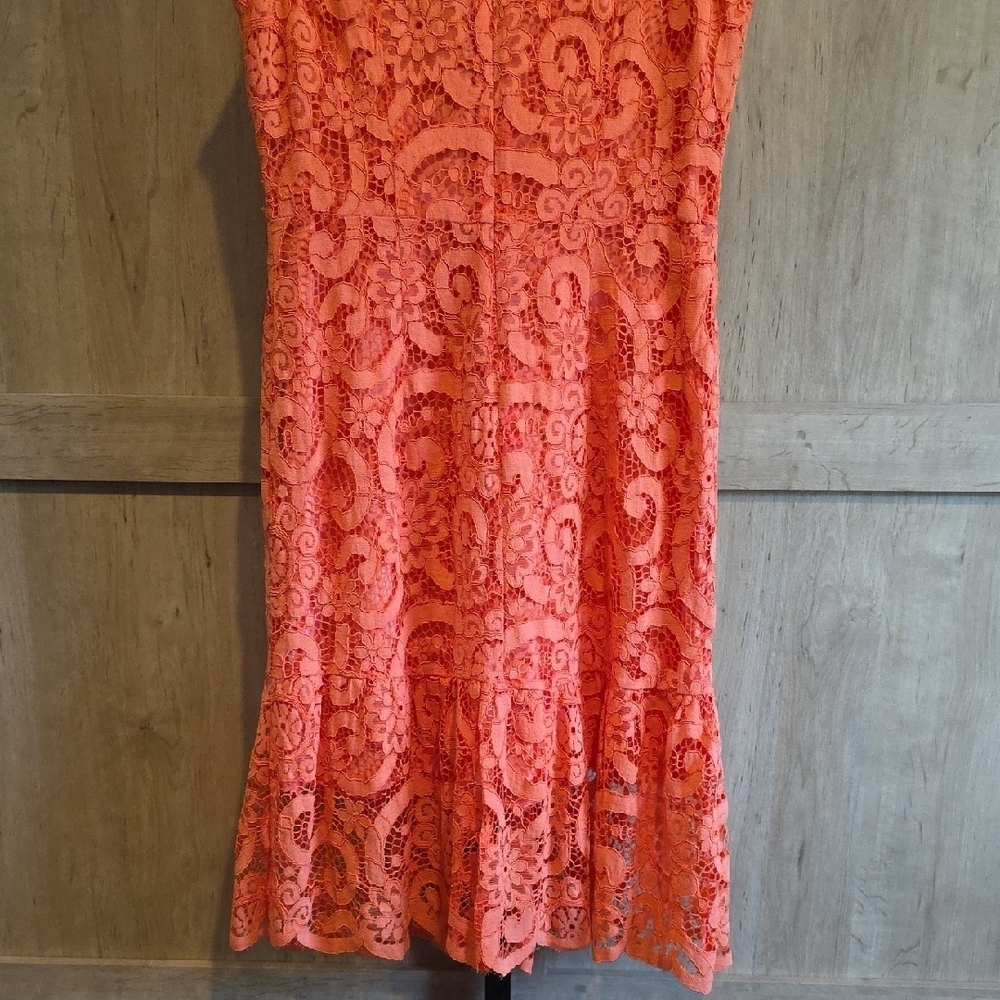 (J58) Nanette Lepore Orange Lace Dress Sz 8 - Picture 4 of 7